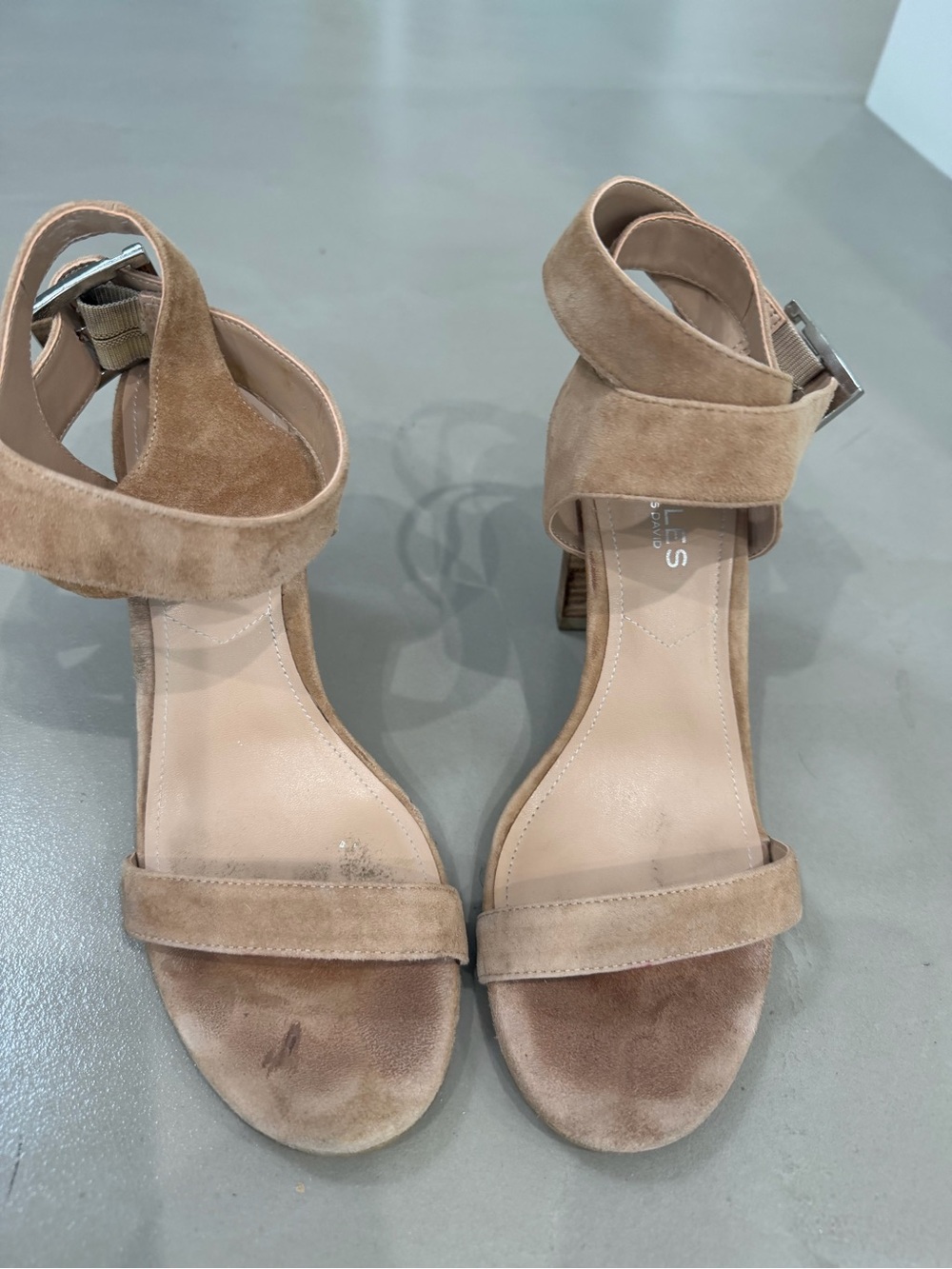 Charles David Tan Suede Ankle-Strap Block Heel Sandals